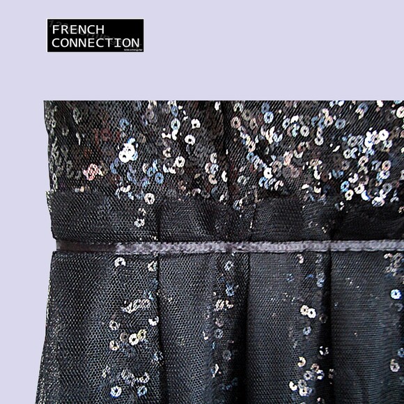 FRENCH CONNECTION NEW Glam Sequin/Tulle Sweetheart Strap Neck Fit & Flare Dress - Picture 5 of 12